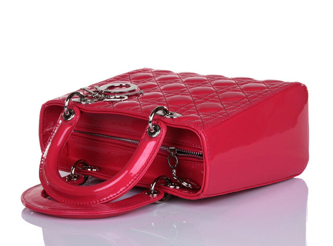 lady dior patent leather bag 6322 rosered with silver hardware - Click Image to Close